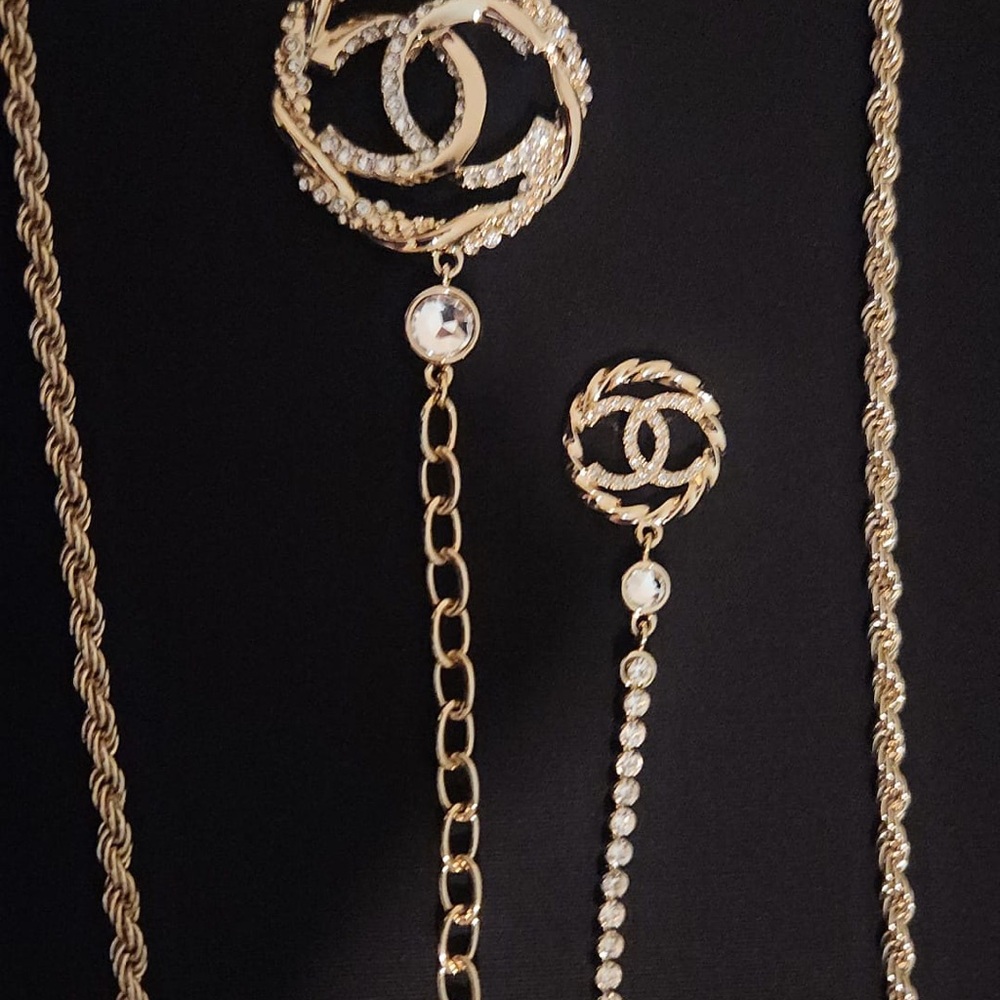 Crystal CC Fancy Chain Belt 85 34 Gold New - Picture 4 of 7